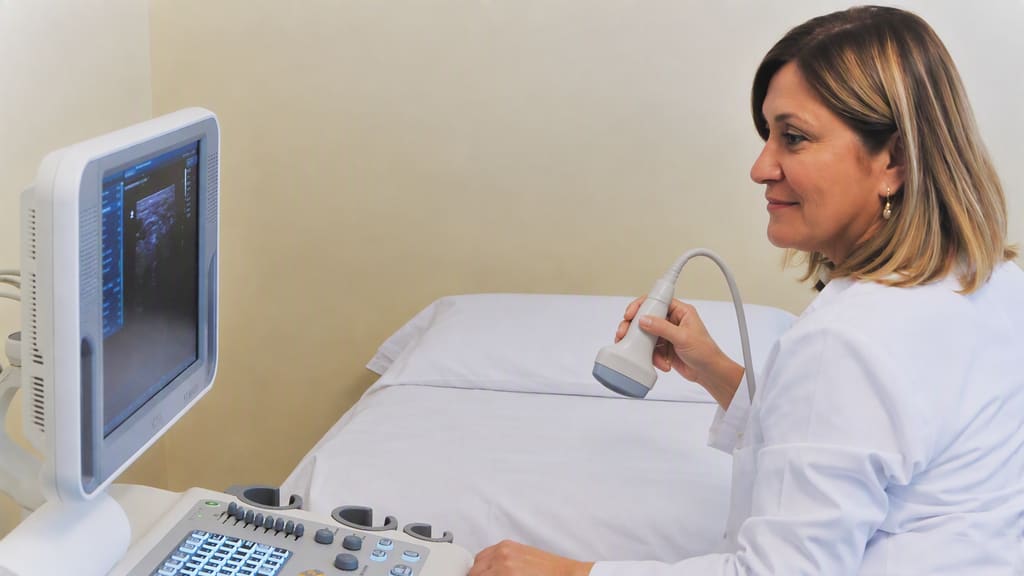 Prof. Dr. Esen Akbay ultrason cihazı başında
